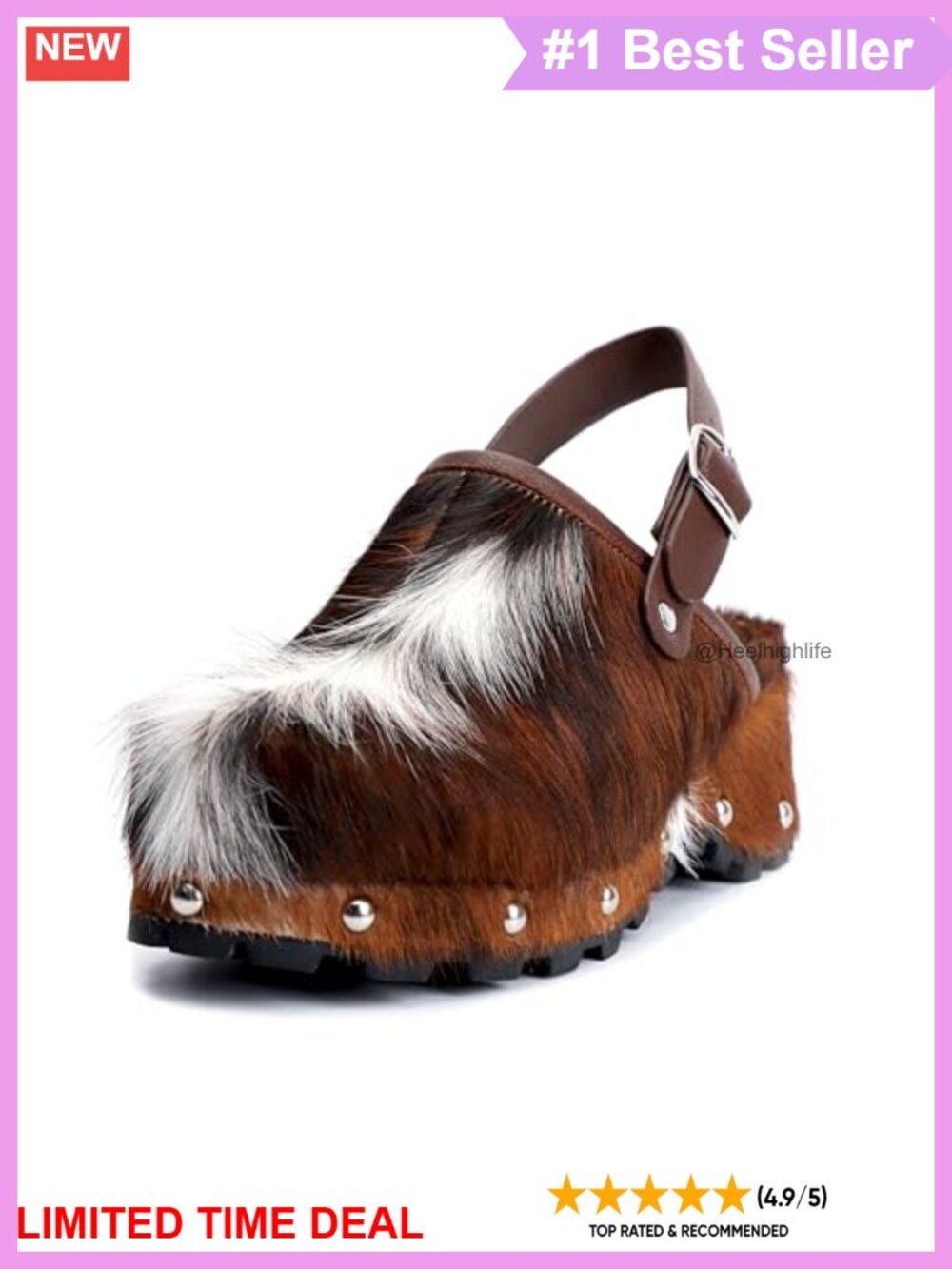 Handmade Cowhide Hair Platform Clogs Mules with Arch Support